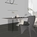 Modern Minimalist Desk with White Tabletop Black Chairs Potted Plant and Office Supplies Near Window