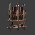 Modern Metal Frame Liquor Cabinet With Multiple Shelves Holding Bottles And Glasses
