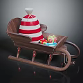 Wooden Christmas Sleigh With Red White Striped Bag And Colorful Gifts