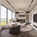 Modern Hotel Guest Room With Marble Wall Large Screen TV White Sofa Fireplace And Chandelier