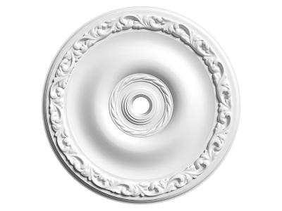 White Circular Ceiling Medallion With Ornate Decorative Carvings And Central Hole 3d model