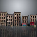 Vintage Urban Building Models With Weathered Facades Multiple Windows And Colorful Storefronts