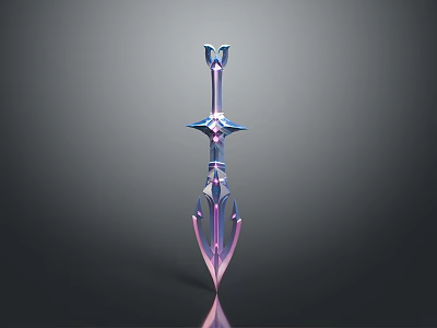 Unique Iridescent Metallic Sword Featuring Decorative Hilt And Sharp Blade Design 3d model