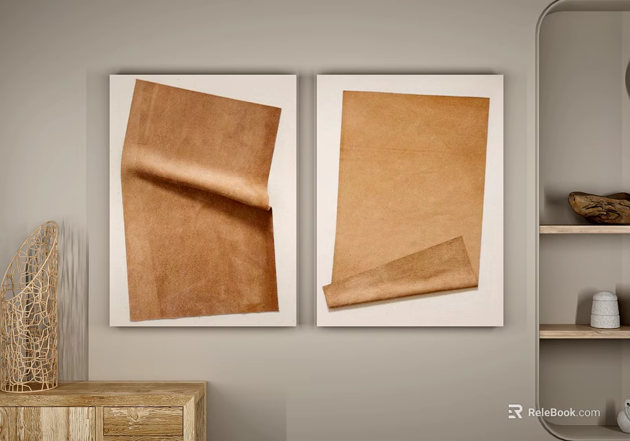 Brown Paper Artwork In White Frames For Modern Wall Interior Decor 3d model