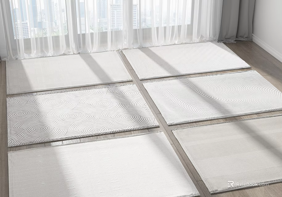 White Square Rugs With Textured Patterns For Indoor Floor In Natural Light 3d model 