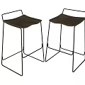 Modern Minimalist Set Of Two Bar Stools With Wooden Seats And Black Metal Frames