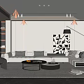 Modern Living Room Interior With Sofa Black And White Geometric Art Floor Lamp And Plant