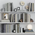 Stylish Decorative Ornament Collection With Books Photo Frames Round Decor And Lamp On Shelf