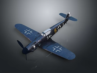 Vintage Dark Blue Fighter Aircraft Model With White Cross Insignia And Tail Markings 3d model