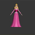 Woman In Pink Long Dress With Blonde Hair Standing On Gray Background