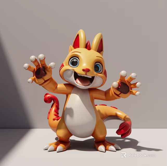Game And Movie Character With Yellow Body Red Ears Tail Big Eyes Open Hands Smile 3d model 