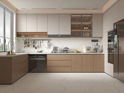 Modern Kitchen Interior Design With Open Concept Island Counter And Cabinets 3d model