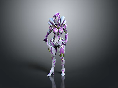 Futuristic Game Movie Character With Purple White Biomechanical Armor Patterned Design And Female Figure 3d model