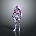 Futuristic Game Movie Character With Purple White Biomechanical Armor Patterned Design And Female Figure