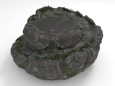Natural Stone Structure Double Layered Circular With Moss Grass And Natural Textured Details 3d model