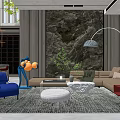 Modern Duplex Living Room Interior With Feature Wall Sofa Area Rug And Floor Lamp