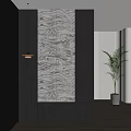 Modern Foyer Hallway Design With Marble Wall Panel Hanging Pendant Light And Palm Plant