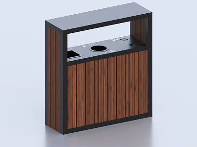 Public Trash Disposal Facility with Wooden Panels Black Frame and Multiple Compartments 3d model