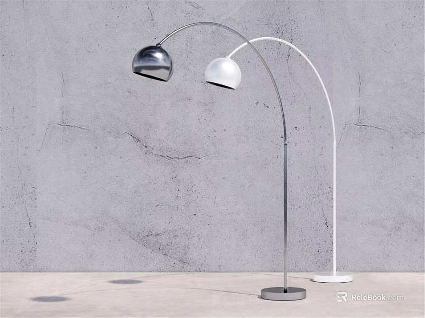Modern Arc Floor Lamps In Silver And White With Gray Wall Background 3d model 