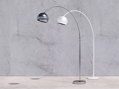 Modern Arc Floor Lamps In Silver And White With Gray Wall Background 3d model