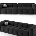 Black Multi Seater Sofa With Plush Tufted Design And Round Accent Pillow 3d model
