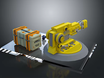 Yellow Tactical Weapon Equipment With Orange Gray Case And Small Parts 3d model