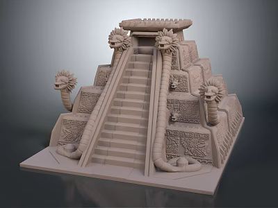Cartoon Pyramid Scene With Stairs Ornate Snake Decorations And Top Platform Carvings 3d model