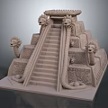 Cartoon Pyramid Scene With Stairs Ornate Snake Decorations And Top Platform Carvings