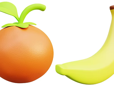 Vibrant Orange Fruit With Green Leaf And Juicy Yellow Banana 3d model