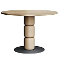 Modern Round Solid Wooden Dining Table With Stacked Cylindrical Legs And Black Base 3d model