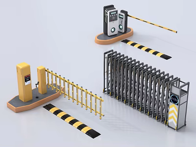 Public Facility Security Equipment Including Electric Gate Barrier Retractable Gate And Yellow Black Warning Strips 3d model