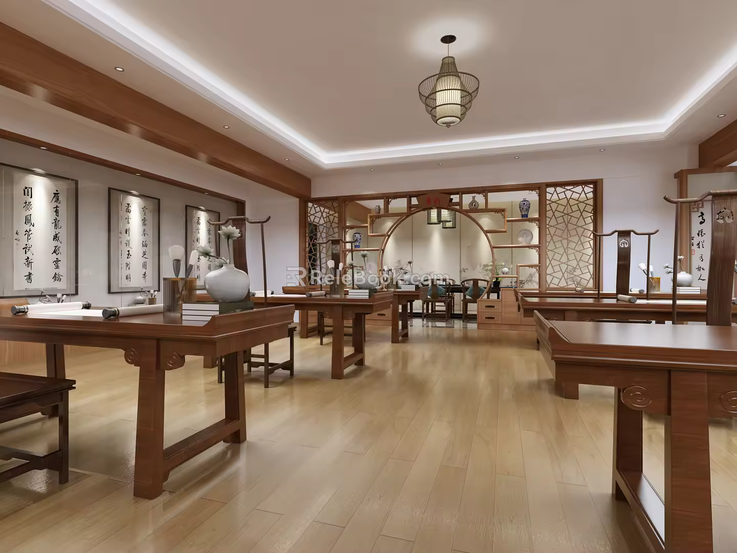 New Chinese Style Classroom Calligraphy Classroom 3d model