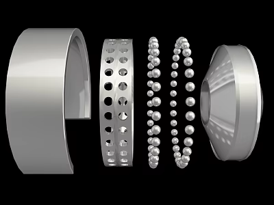 Various Silver Metallic Bracelets With Smooth Perforated And Beaded Designs 3d model