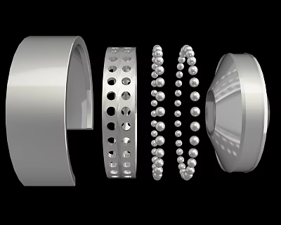 Various Silver Metallic Bracelets With Smooth Perforated And Beaded Designs 3d model