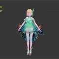 Stylish Female Character With Butterfly Creature Elements In Blue And White Dress And Wings