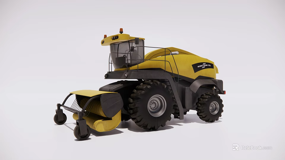 Yellow Agricultural Harvester Utility Vehicle With Large Tires Cabin And Harvesting Attachment 3d model 