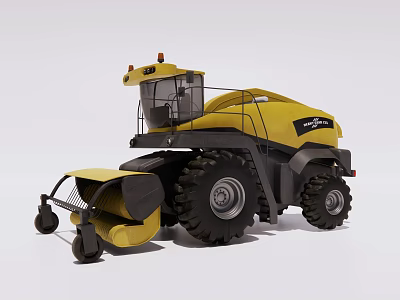 Yellow Agricultural Harvester Utility Vehicle With Large Tires Cabin And Harvesting Attachment 3d model