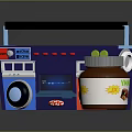 Vintage Electronic Radio Appliance With Colorful Design And Jar Container