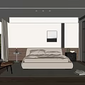 Modern Bedroom Interior Design With White Bed Nightstands Decorative Painting Window Curtains And Area Rug
