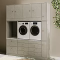 Bathroom Cabinetry With Washer Dryer Compartment Gray Finish And Gold Handles