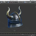 Viking Style Golden Metal Helmet With Brown Horns And Decorative Rivets Design