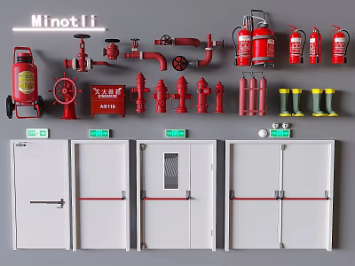 Fire Door Fire Equipment Fire Hydrant Safety Exit Trolley Fire Extinguisher 3d model
