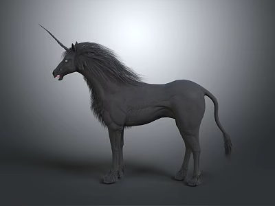 Gray Unicorn With Long Mane Standing On Neutral Gray Background Sculpture 3d model