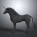 Gray Unicorn With Long Mane Standing On Neutral Gray Background Sculpture 3d model