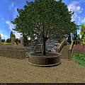 Serene Garden Landscape Featuring Rock Waterfall Stone Fence With Lush Trees Flowers And Stairs