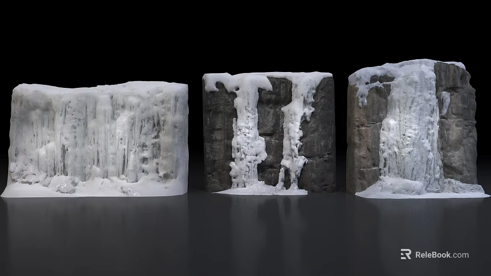 Garden Landscape Rock Formations With Snowy Icicles And Natural Textures 3d model 