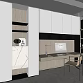 Modern Home Office Interior With Wooden White Cabinets Study Desk Computer Bookshelves And Comfortable Chair