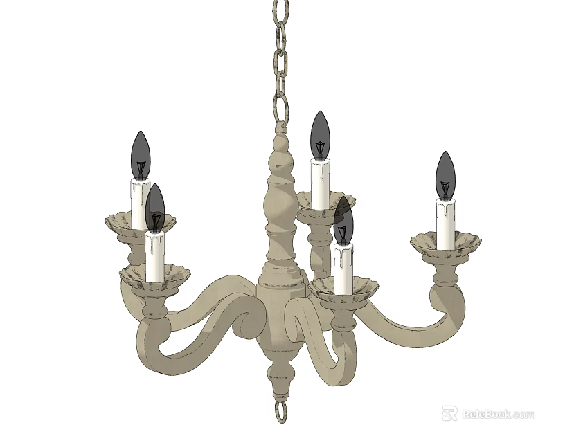 Classic Chandelier With Five Candle Style Lights And Beige Chain Hanging Design 3d model 
