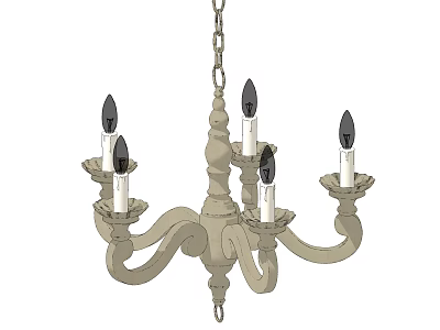 Classic Chandelier With Five Candle Style Lights And Beige Chain Hanging Design 3d model