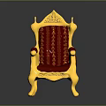 Ornate Royal Throne Chair With Golden Frame And Purple Upholstered Design